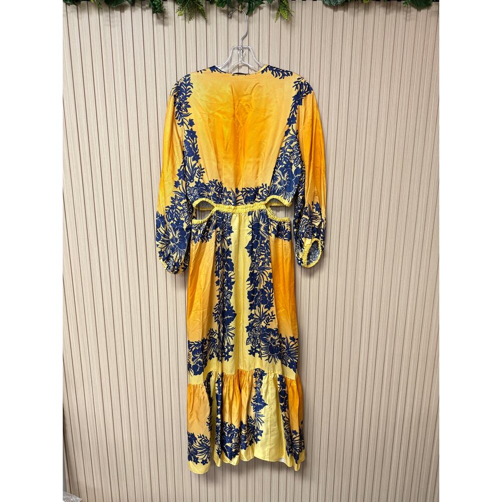 SANDRO PARIS Ocher Viscose Midi Dress In Yellow Blue Sz 40 / US8 MSRP $595 New - Picture 3 of 16